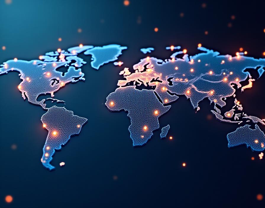 High-tech digital representation of global trade risk nodes